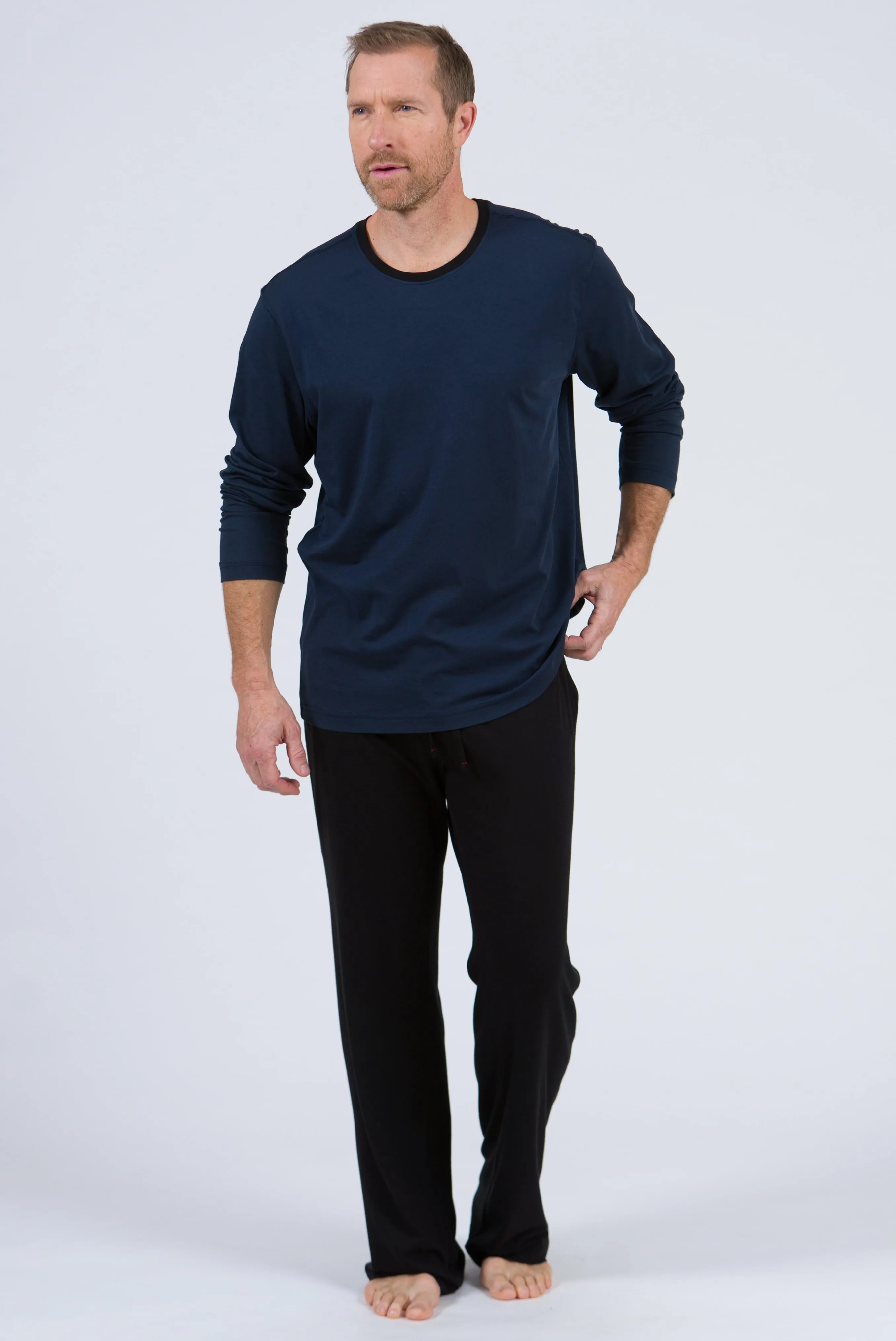 100% Peruvian Pima Cotton Midnight Contrast Neckline Long Sleeve