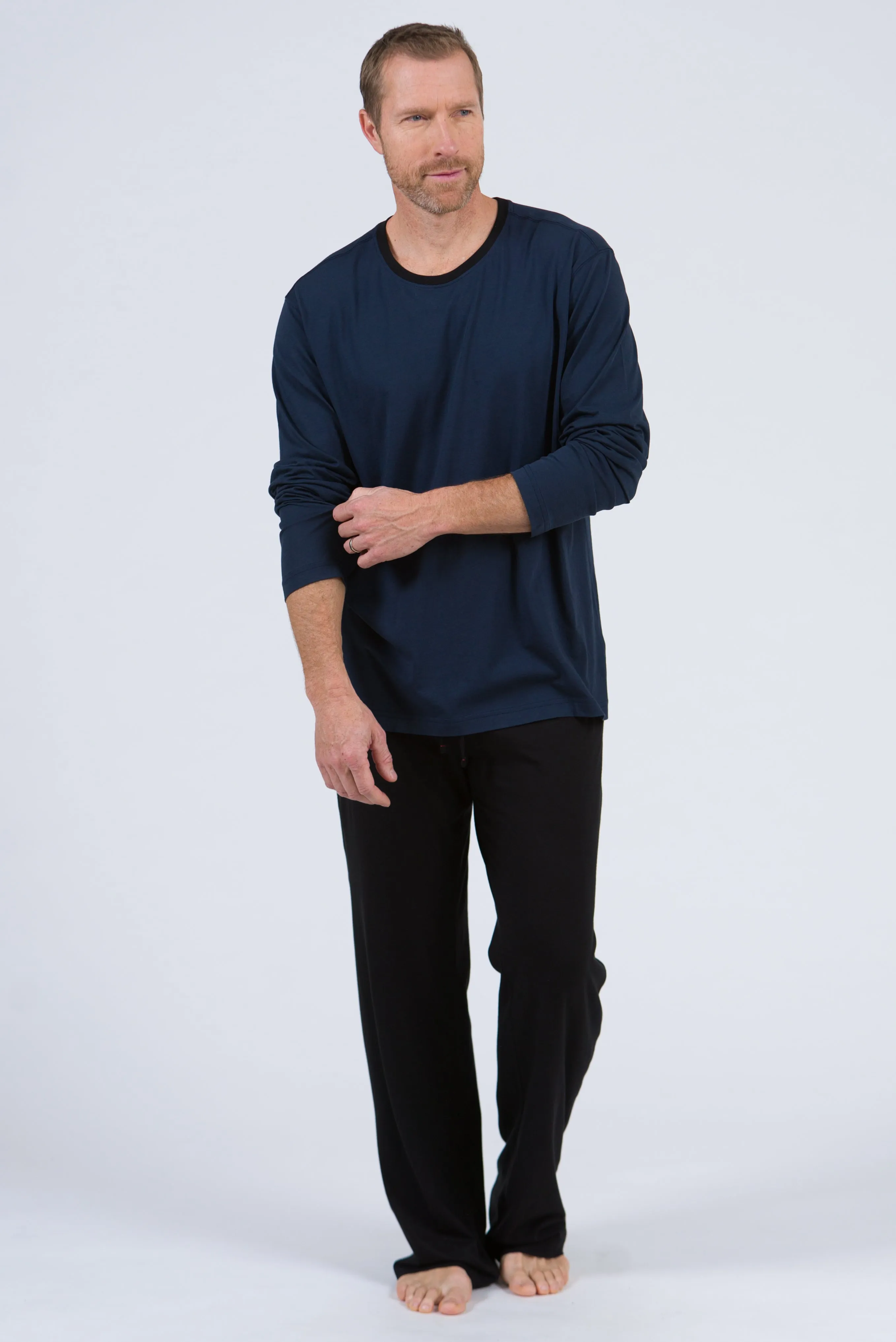 100% Peruvian Pima Cotton Midnight Contrast Neckline Long Sleeve