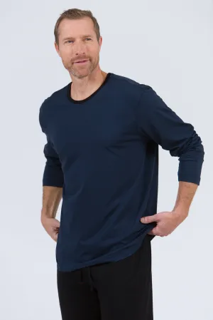 100% Peruvian Pima Cotton Midnight Contrast Neckline Long Sleeve