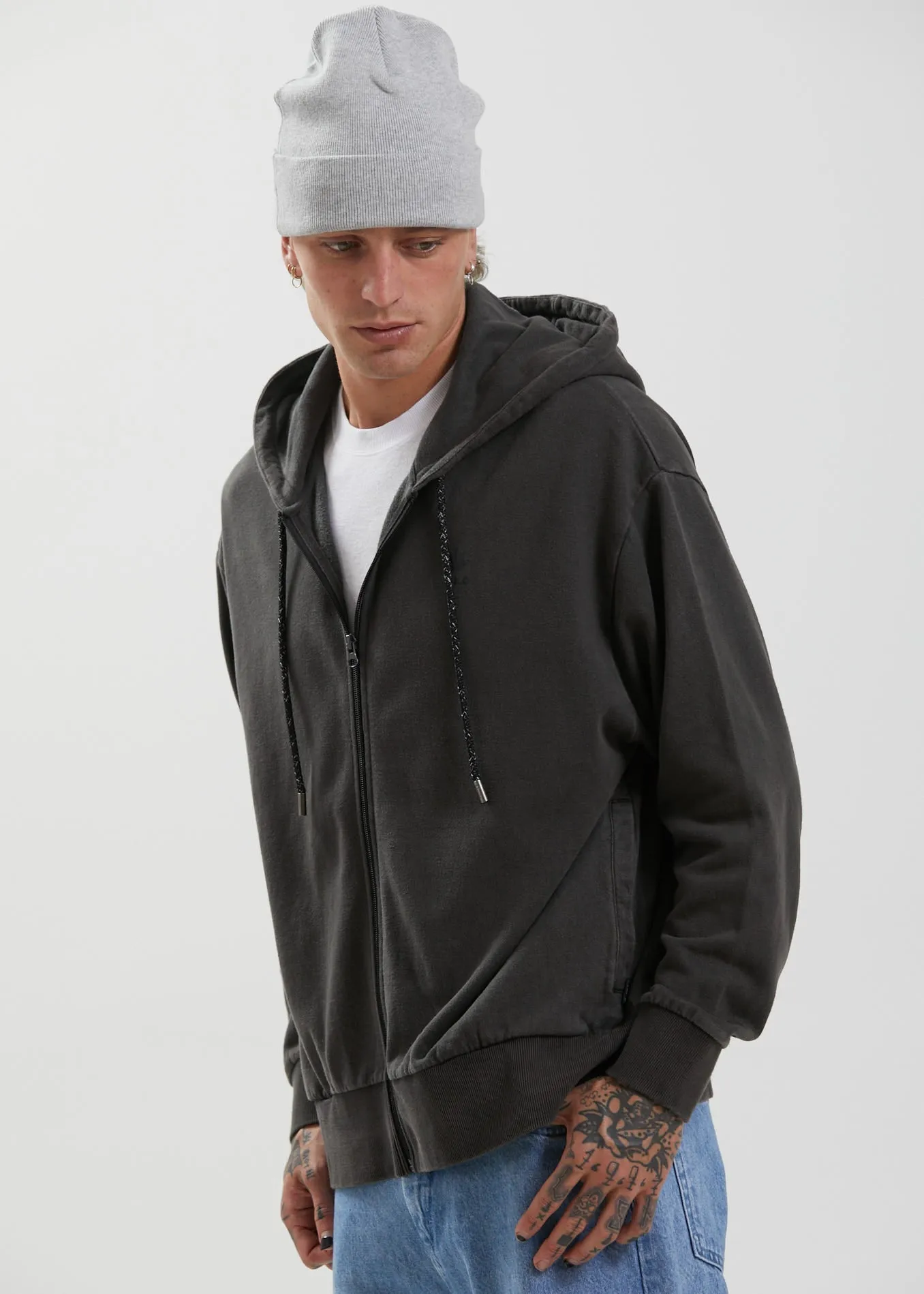 Afends Unisex Saxe - Unisex Hemp  Zip Up Hoodie - Stone Black
