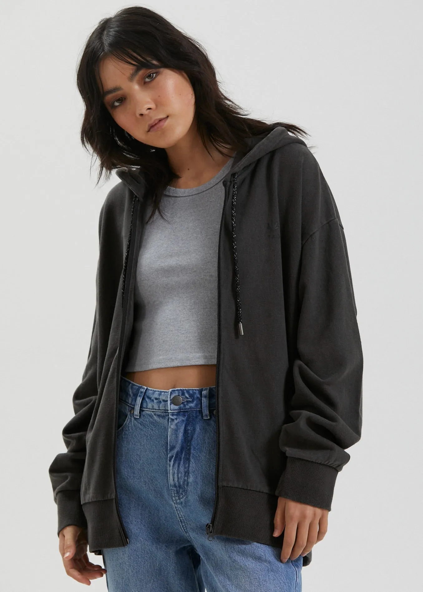 Afends Unisex Saxe - Unisex Hemp  Zip Up Hoodie - Stone Black