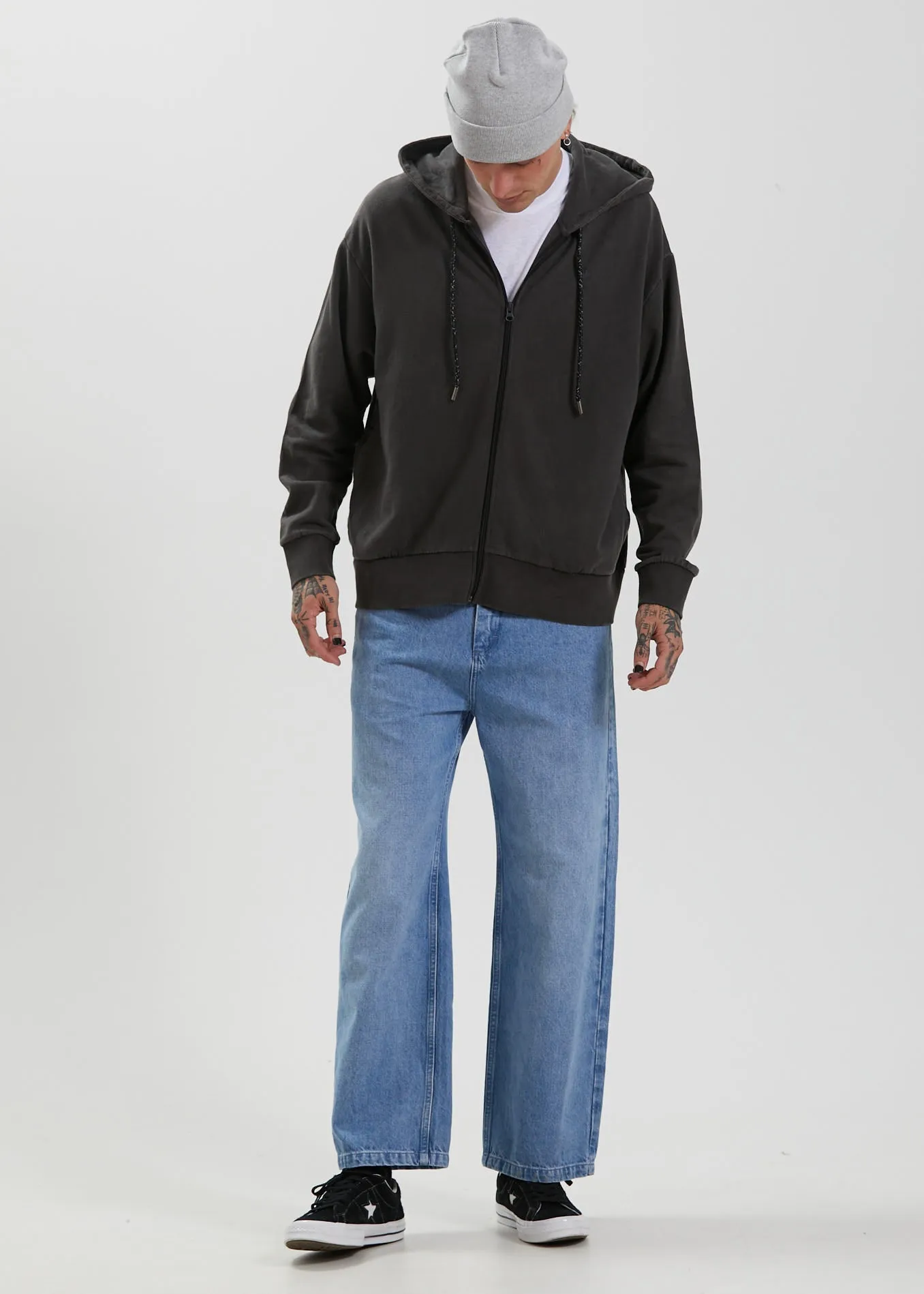 Afends Unisex Saxe - Unisex Hemp  Zip Up Hoodie - Stone Black