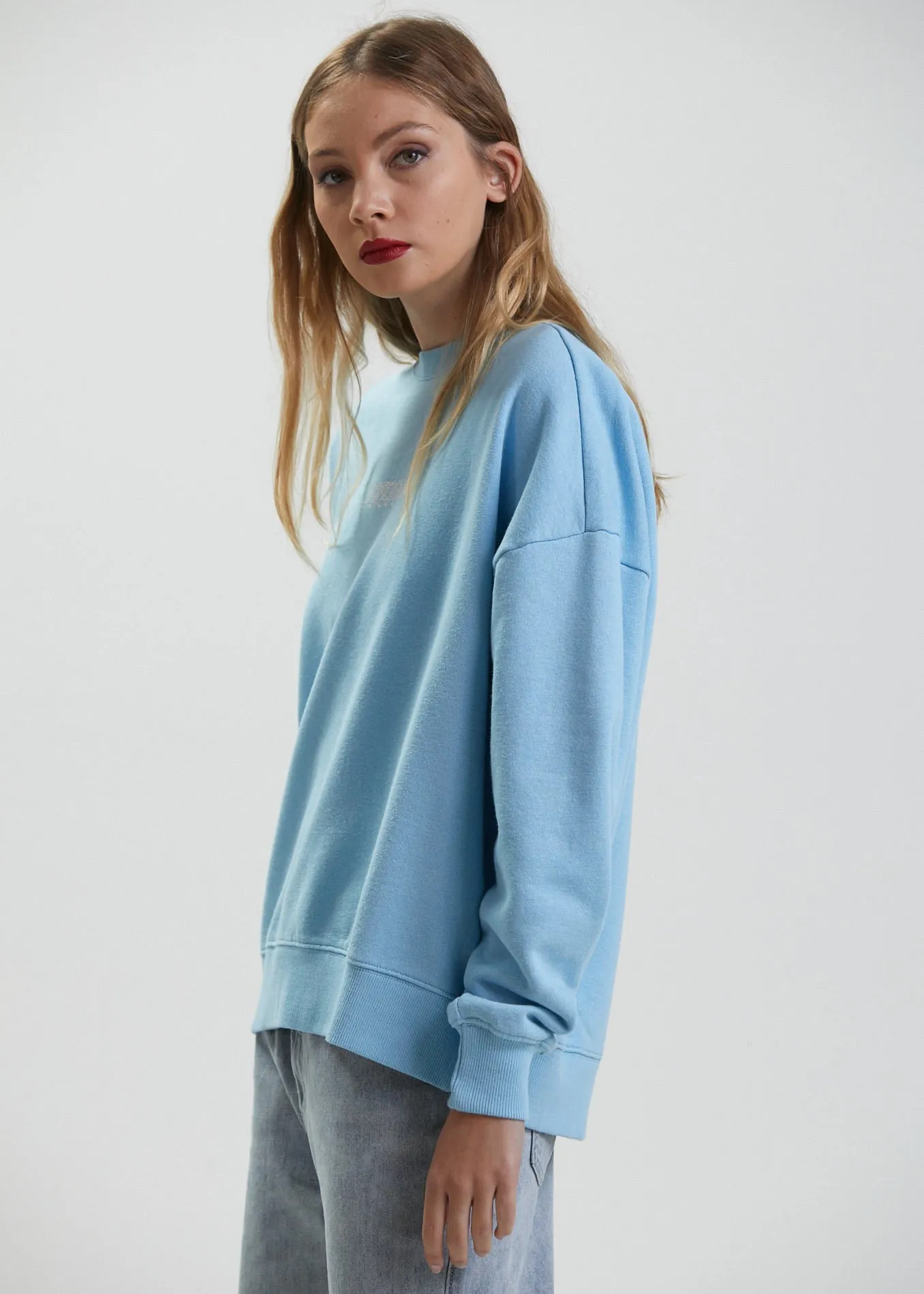 Afends Womens Enlighten - Hemp Slouchy Crew Neck Jumper - Sky Blue