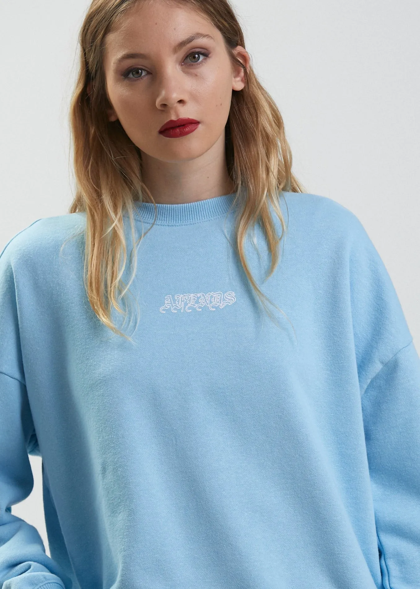 Afends Womens Enlighten - Hemp Slouchy Crew Neck Jumper - Sky Blue