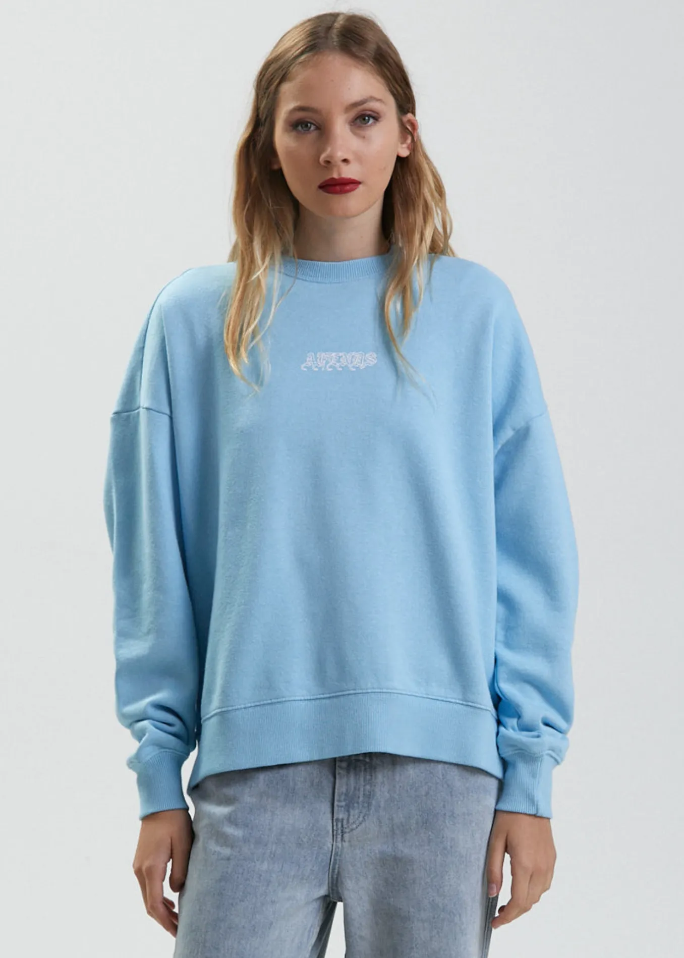 Afends Womens Enlighten - Hemp Slouchy Crew Neck Jumper - Sky Blue