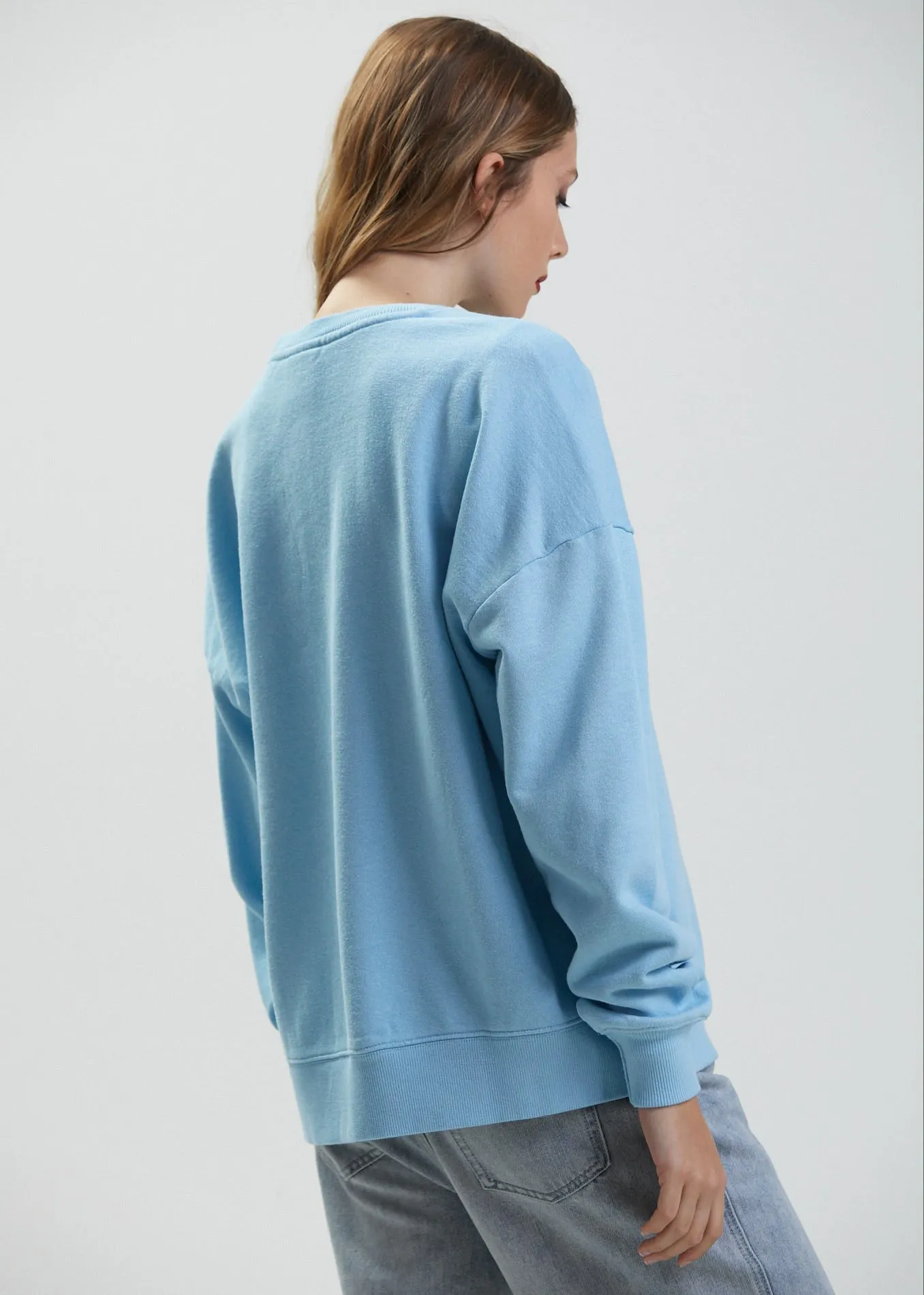 Afends Womens Enlighten - Hemp Slouchy Crew Neck Jumper - Sky Blue