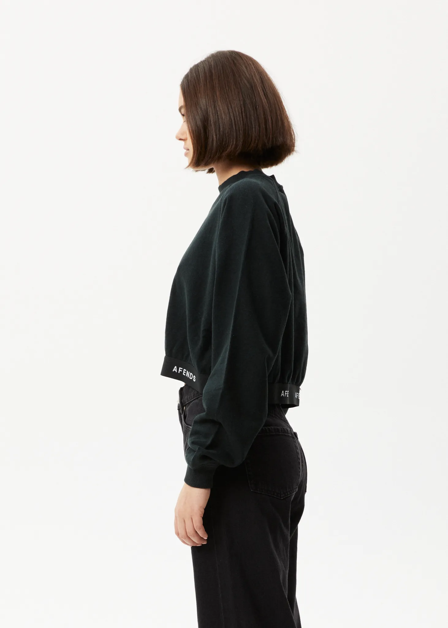 AFENDS Womens Homebase - Cropped Crew Neck Jumper - Black