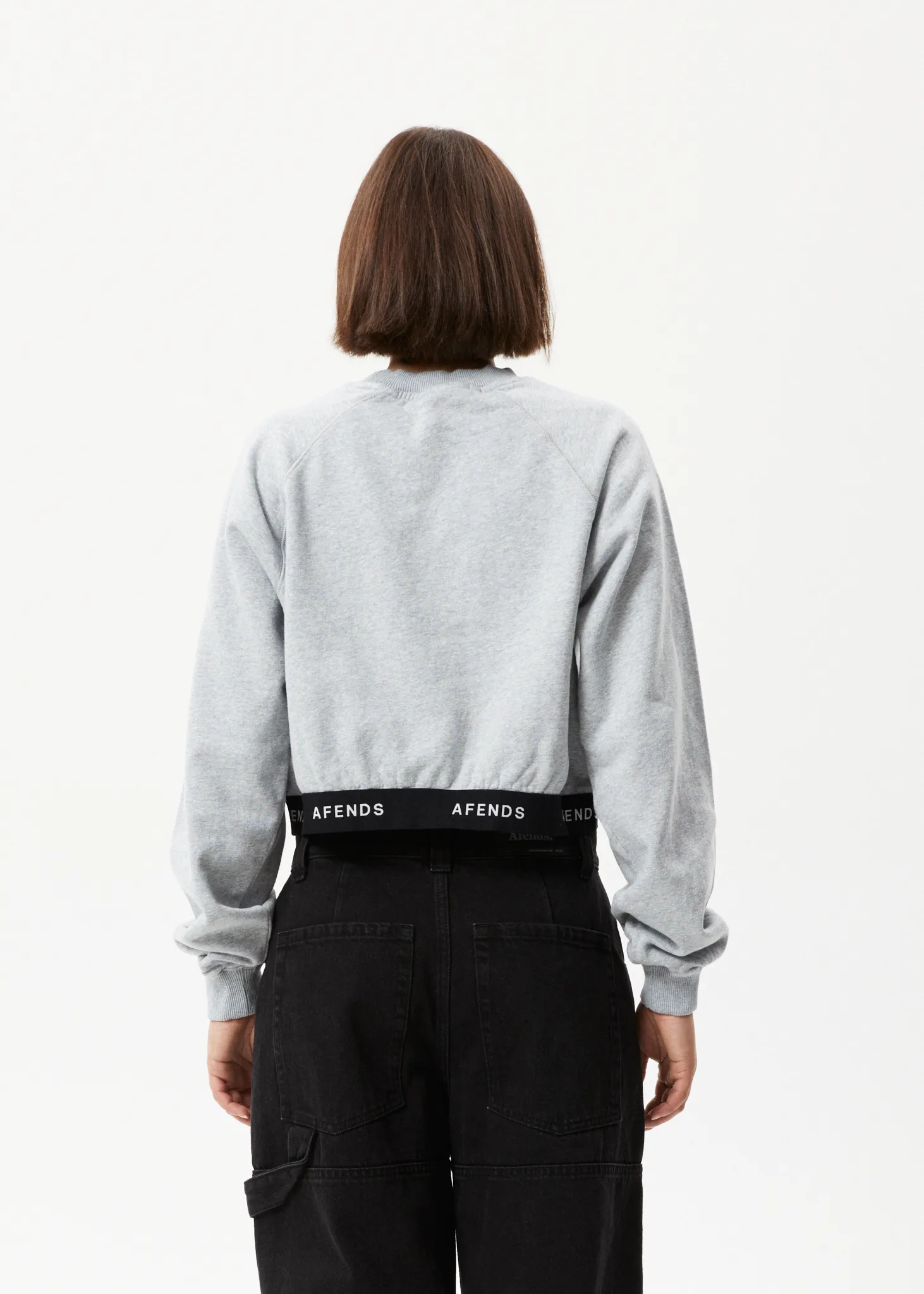 AFENDS Womens Homebase - Cropped Crew Neck Jumper - Shadow Grey Marle