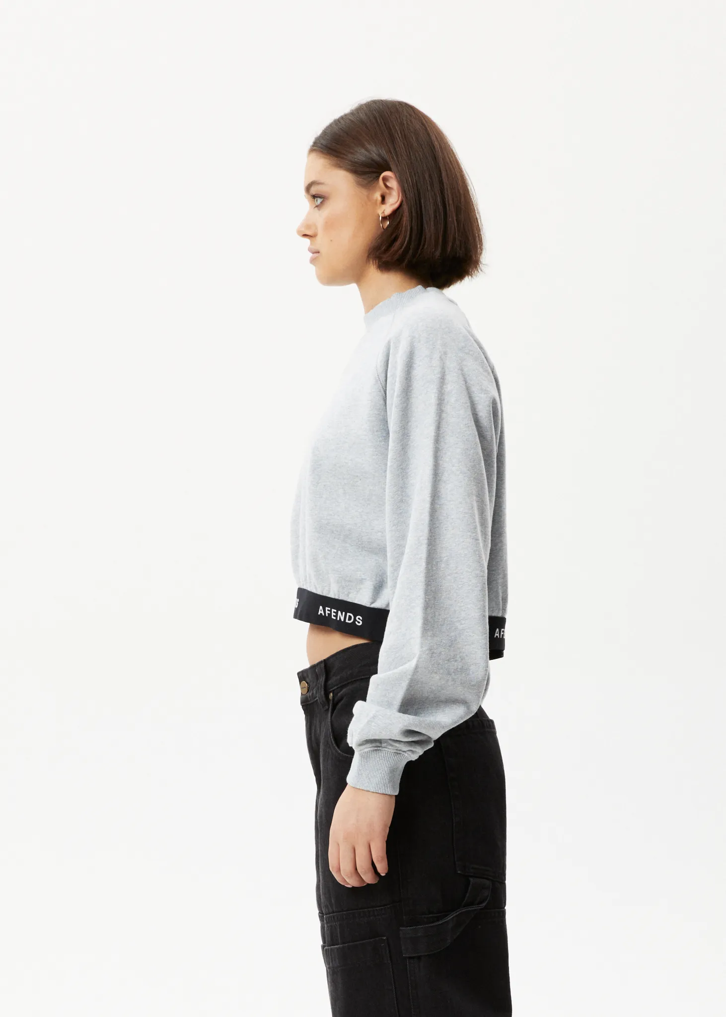 AFENDS Womens Homebase - Cropped Crew Neck Jumper - Shadow Grey Marle