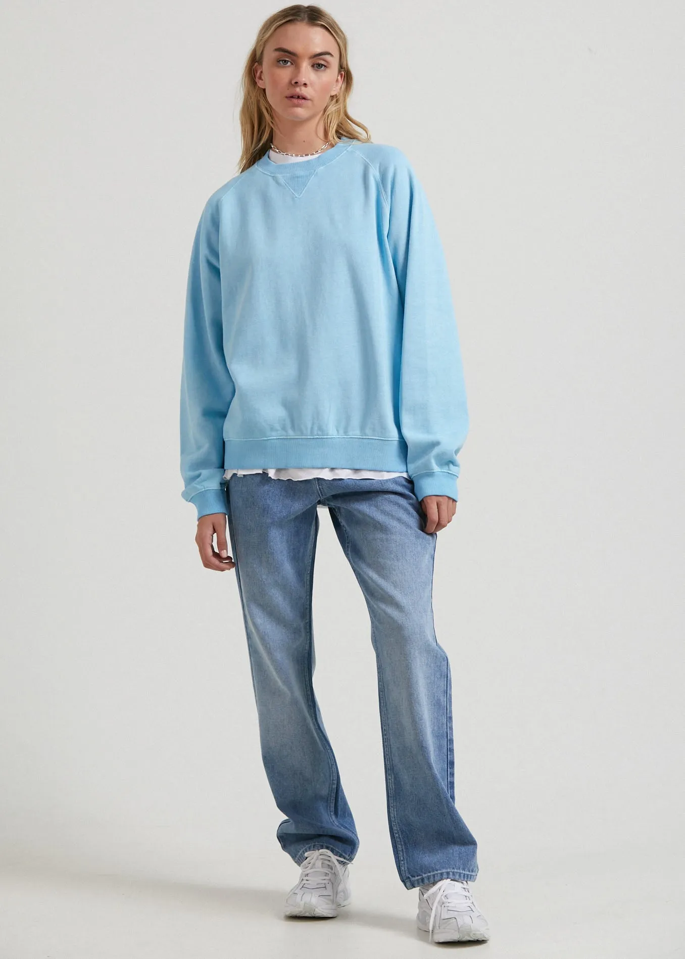 AFENDS Womens Remi - Hemp Slouchy Crew Neck Jumper - Sky Blue