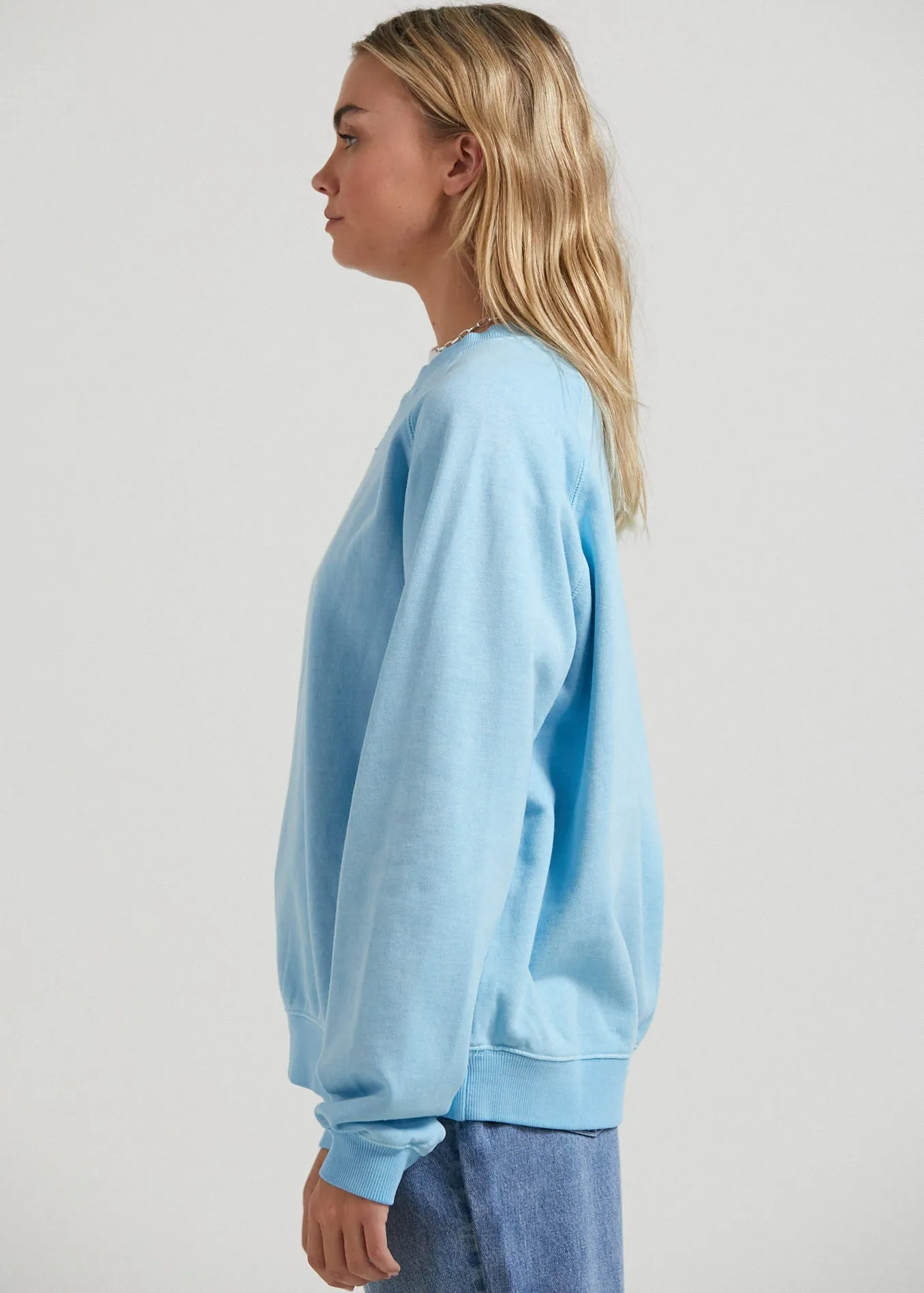 AFENDS Womens Remi - Hemp Slouchy Crew Neck Jumper - Sky Blue