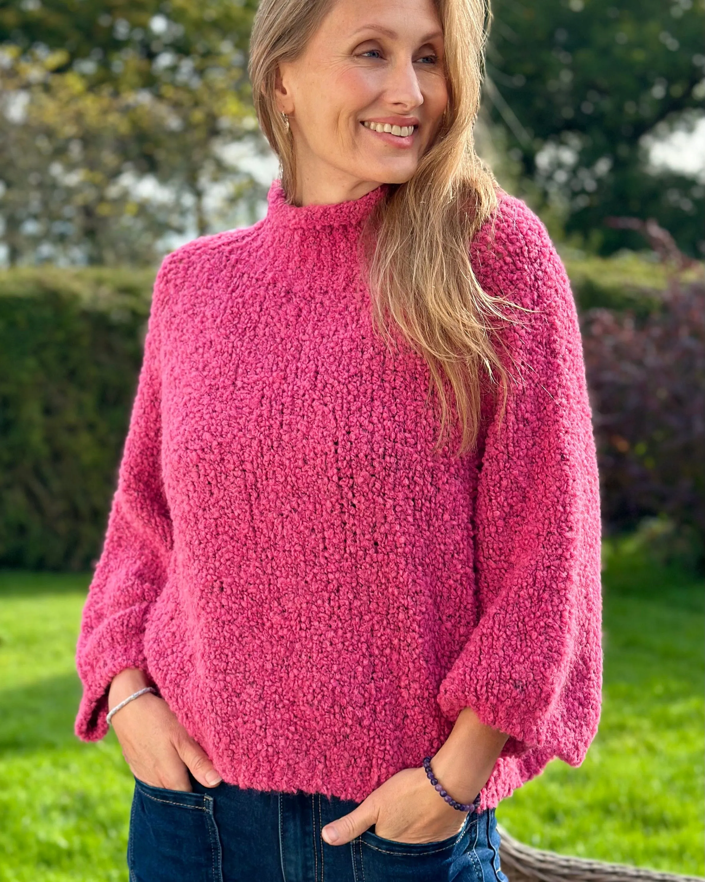 Alpaca Mix Boucle Turtle Neck Jumper - Raspberry