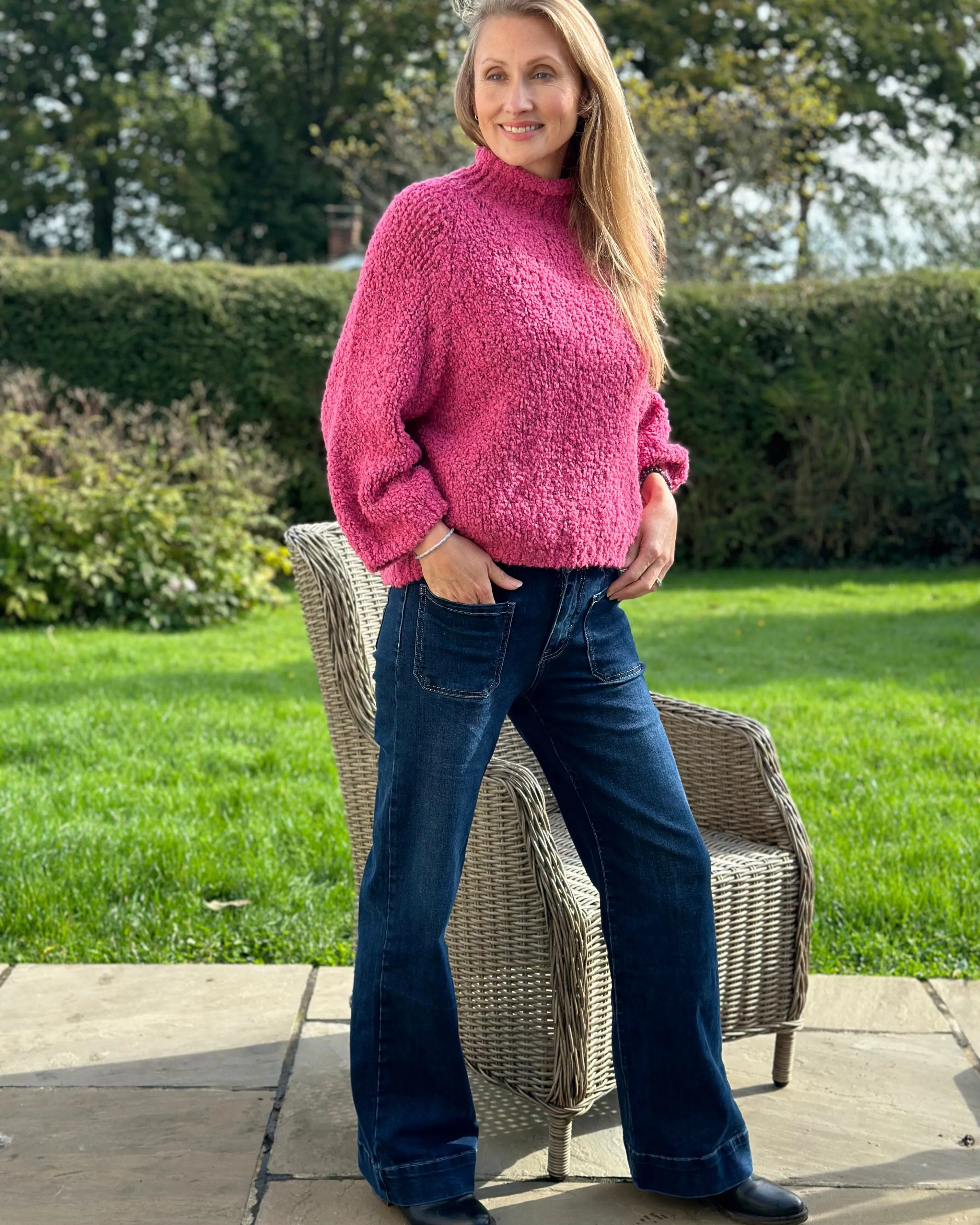 Alpaca Mix Boucle Turtle Neck Jumper - Raspberry