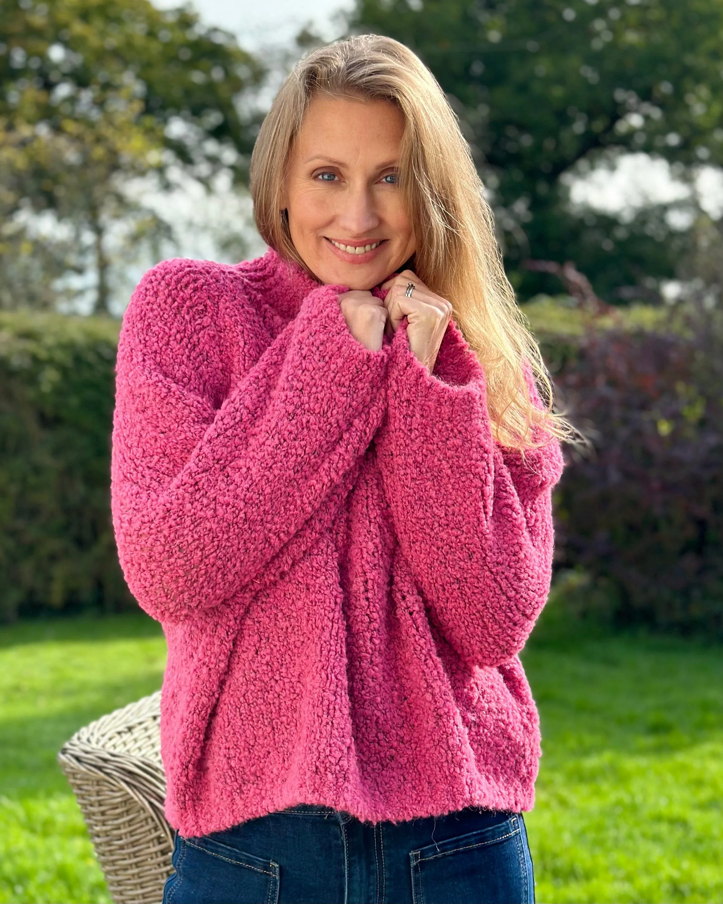 Alpaca Mix Boucle Turtle Neck Jumper - Raspberry