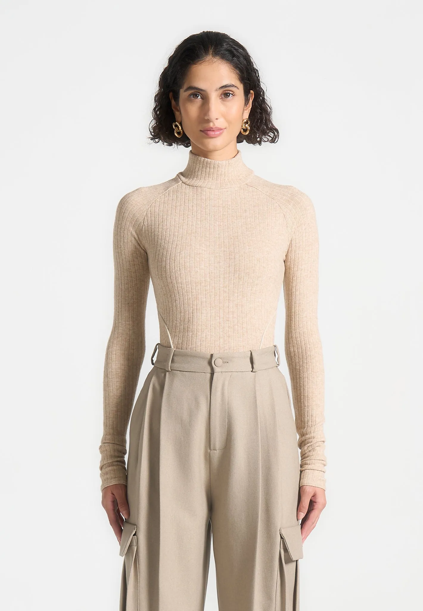 Contour Piping Rib Bodysuit - Beige