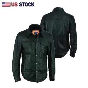 Leather motorcycle lightweight shirt - western biker club soft leather shirt HL10403