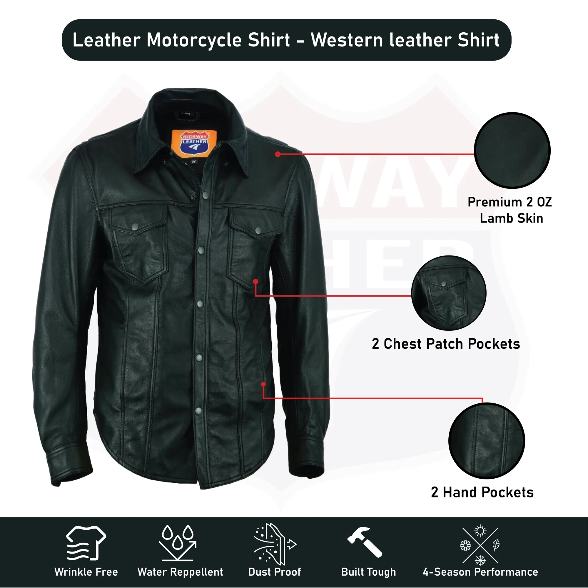 Leather motorcycle lightweight shirt - western biker club soft leather shirt HL10403