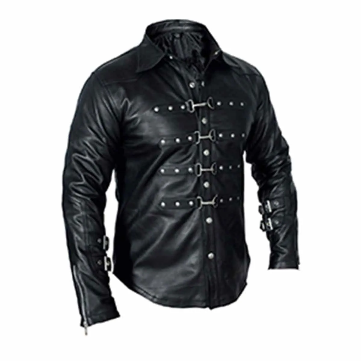 Men Black sheep lamb Leather Police Uniform Style Shirt - (PSF-G)
