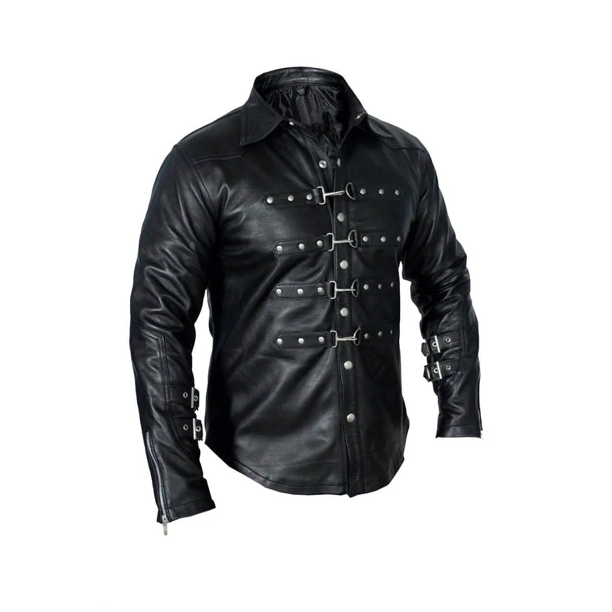 Men Black sheep lamb Leather Police Uniform Style Shirt - (PSF-G)