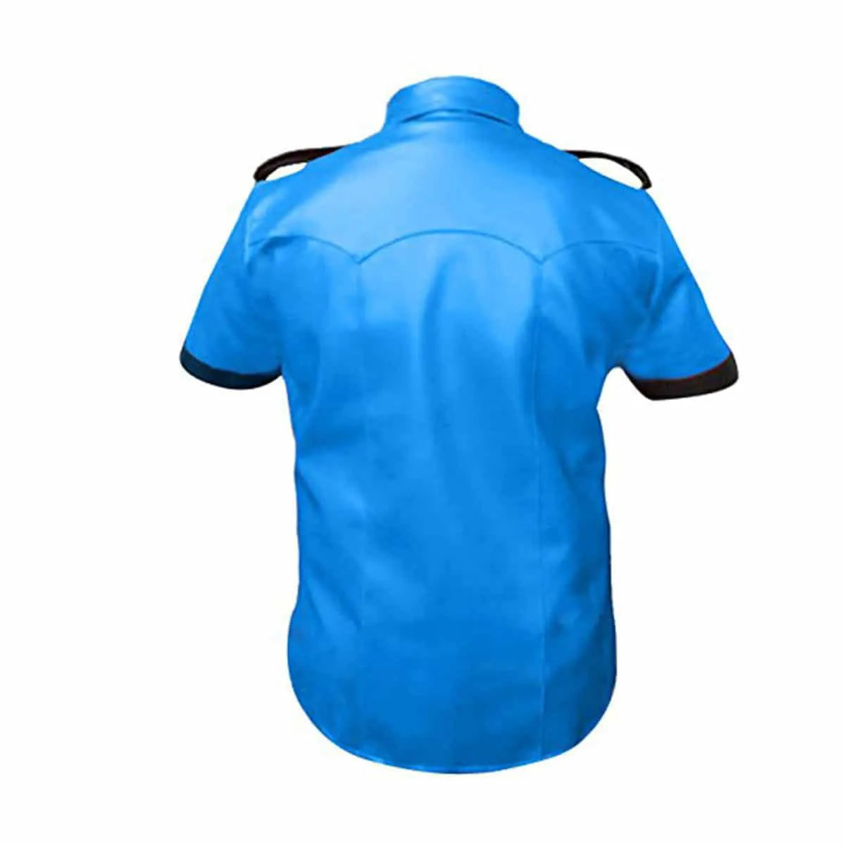 Mens Police Uniform Style Blue Shirt Genuine Leather - (Pshs-Blu-Blk)