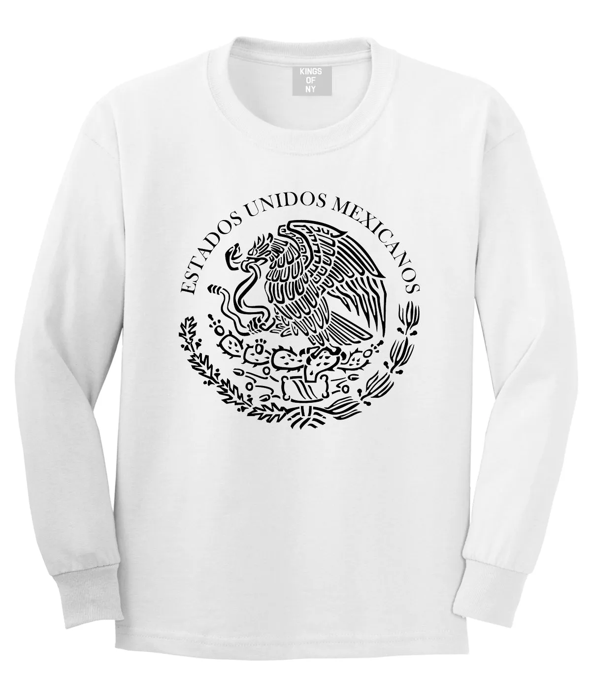 Mexico Coat Of Arms Black White Mens Long Sleeve T-Shirt