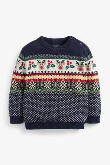 Navy Blue Kids Fairisle Pattern Jumper