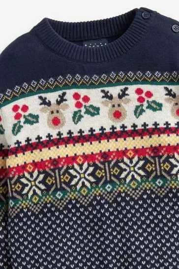 Navy Blue Kids Fairisle Pattern Jumper