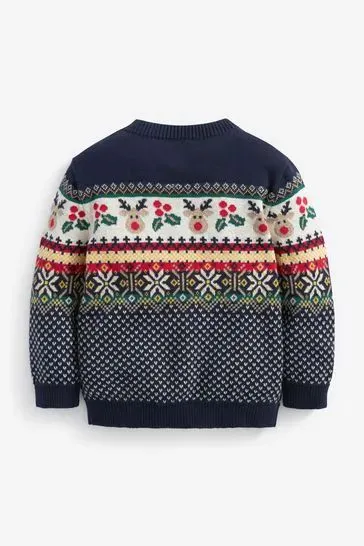Navy Blue Kids Fairisle Pattern Jumper