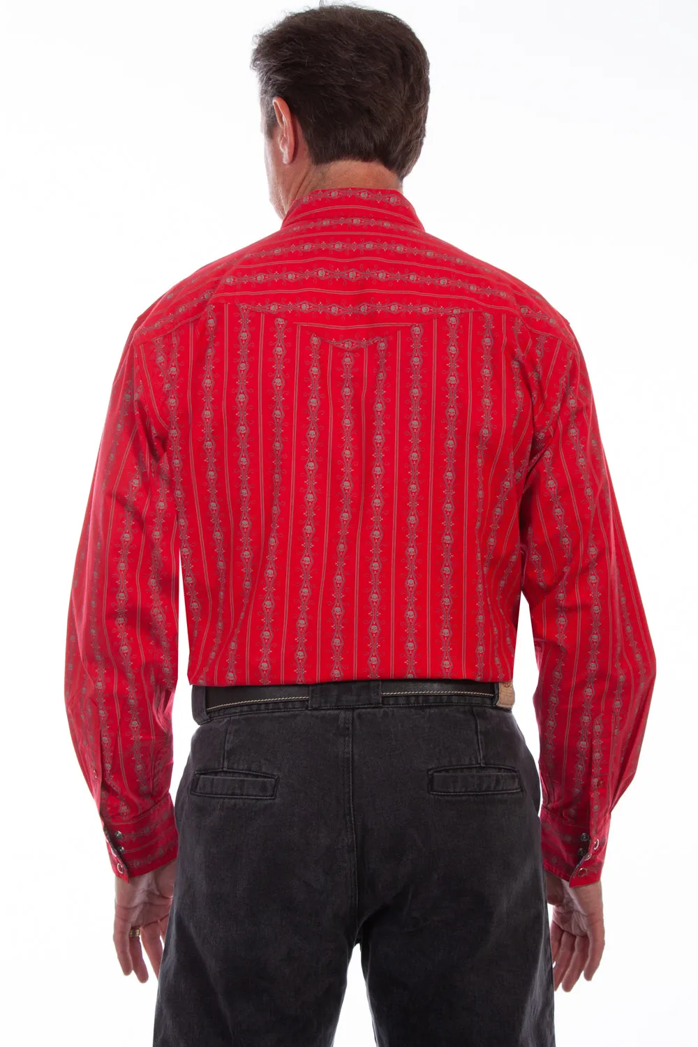 Scully Mens Skull Stripe Red 100% Cotton L/S Shirt