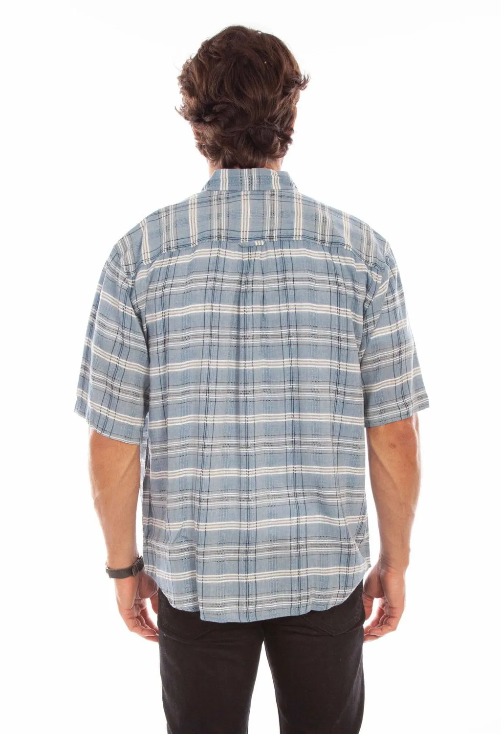 Scully Mens Worn Outs Plaid Blue 100% Cotton S/S Shirt