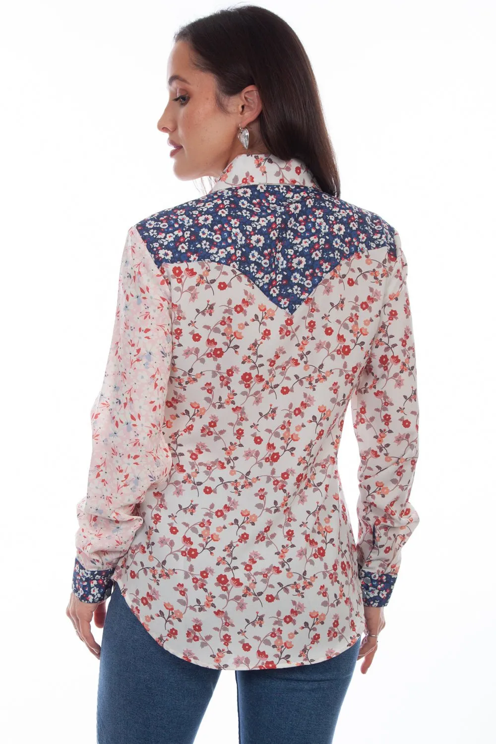 Scully Womens Multi-Fabric Floral Vintage 100% Polyester L/S Shirt